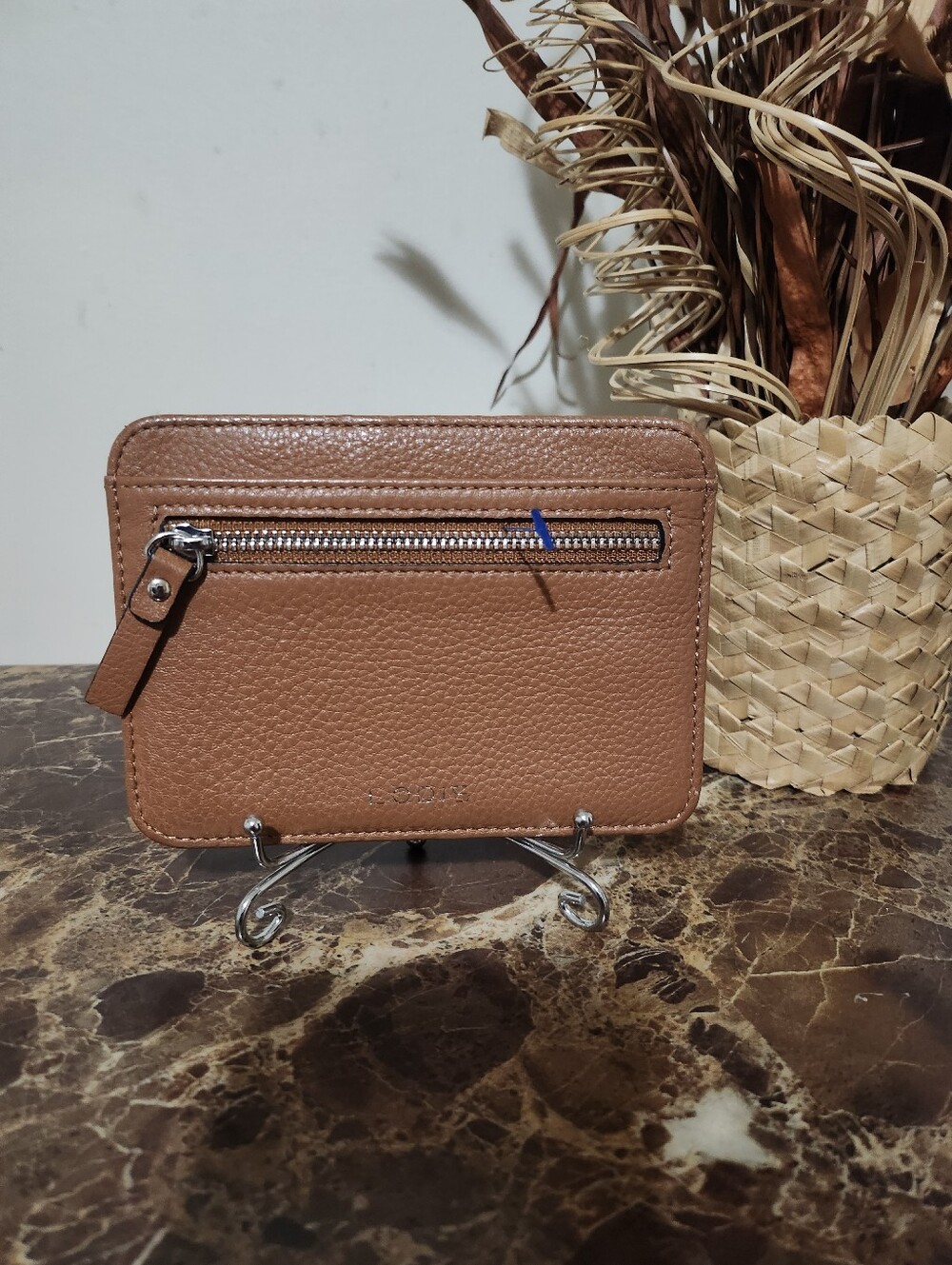 Lodis Leather Zip Front Card Case Wallet - Brown NWOT